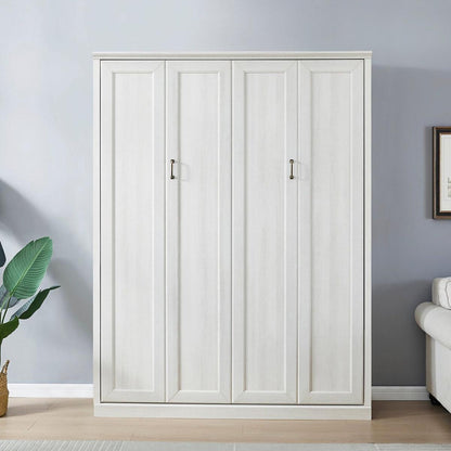 Queen Size Half Self-Close and Open Murphy Bed Cabinet Space-Saving Bed Perfect for Guest Room, for Bed Room, Guest Room, Home Office, Rustic White