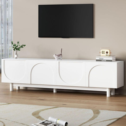 Graceful TV Stand with Arch Cabinets for TVs Up to 78", Minimalist Entertainment Center with Solid Wood Legs, Practical Media Console with Adjustable Shelves for Living Room, White