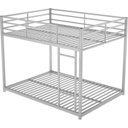 Full over Full Metal Bunk Bed, Low Bunk Bed with Ladder, Silver