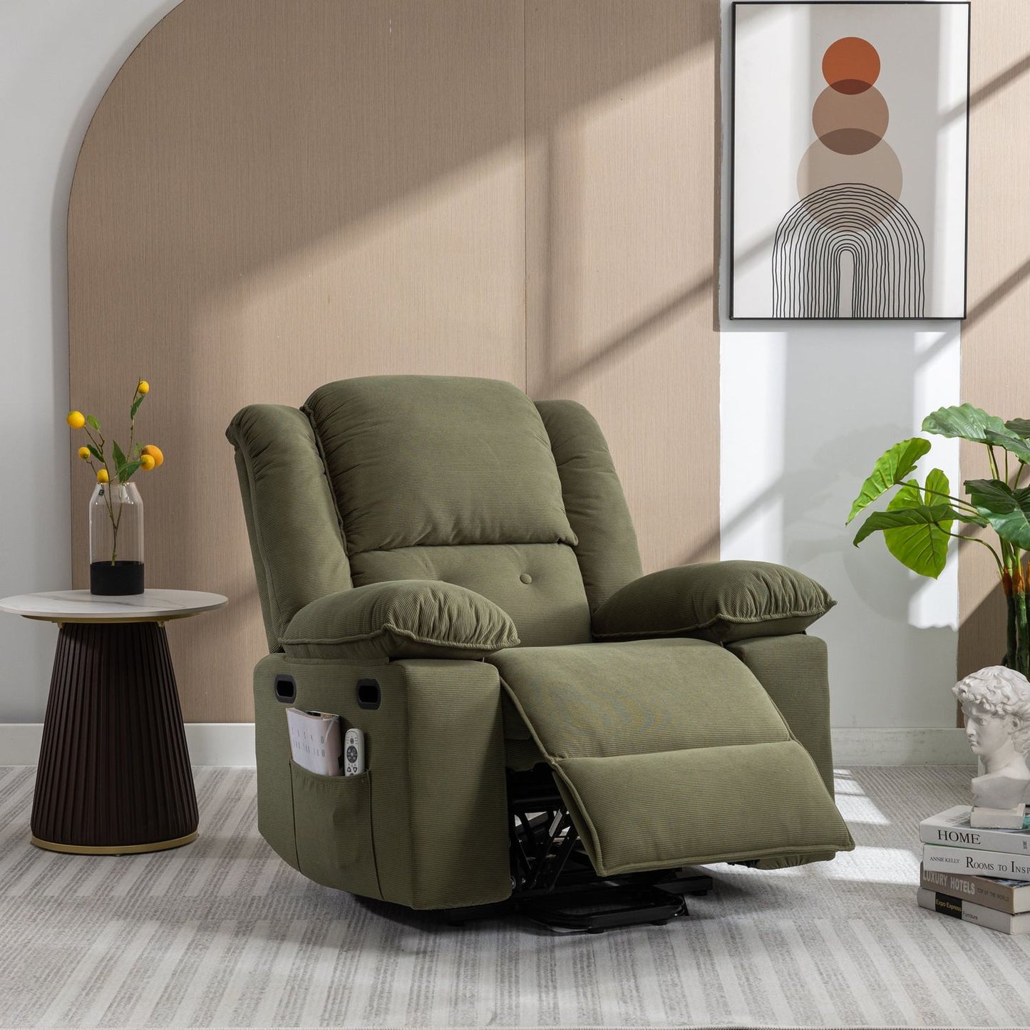 Massage Recliner,Power Lift Chair for Elderly with Adjustable Massage and Heating Function,Recliner Chair with Infinite Position and Side Pocket for Living Room, Green