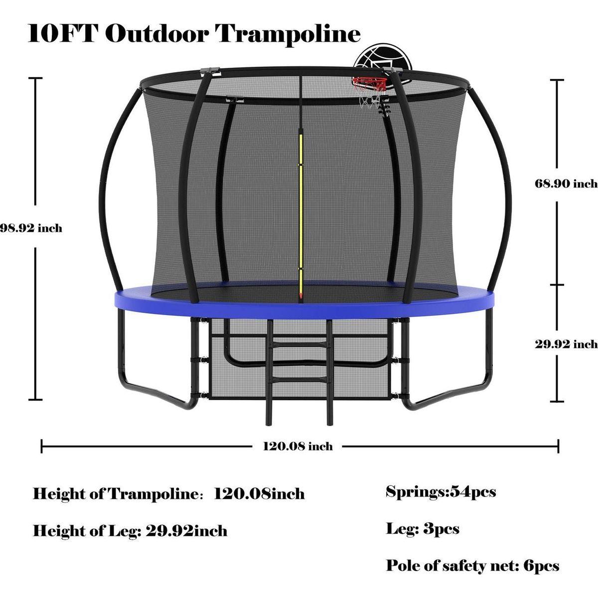 10FT Pumpkin Trampoline, Outdoor Trampoline with Basketball Hoop, Enclosure Net and Ladder