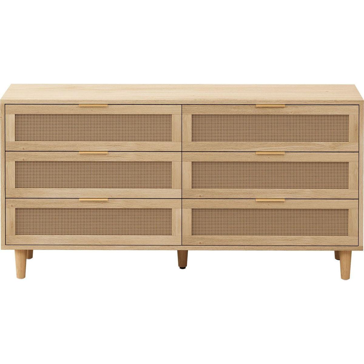 59.06"6-Drawers Rattan Storage Cabinet Rattan Drawer with White Drawer Slides,for Bedroom,Living Room,Natural