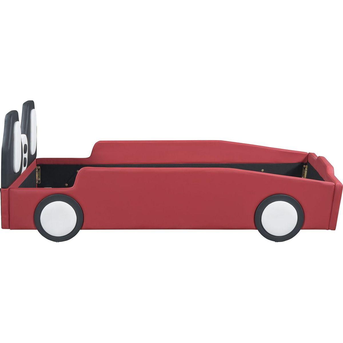 Twin Size Race Car-Shaped Platform Bed with Wheels,Red
