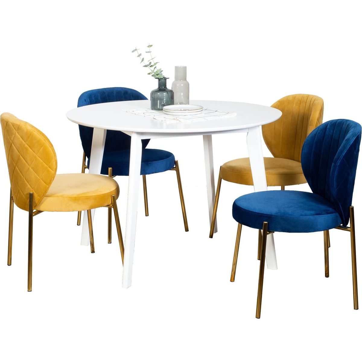 Amoa Contemporary 5-Piece Dining Set, White Round Dining Table with 4 Chairs