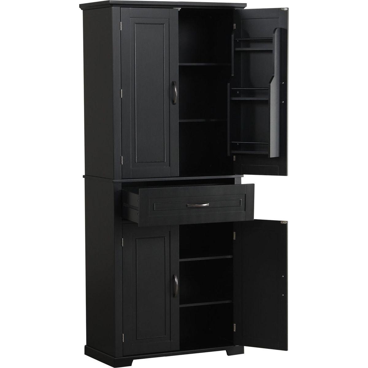 Bathroom Storage Cabinet with Doors and Drawer, Multiple Storage Space, Adjustable Shelf, Black