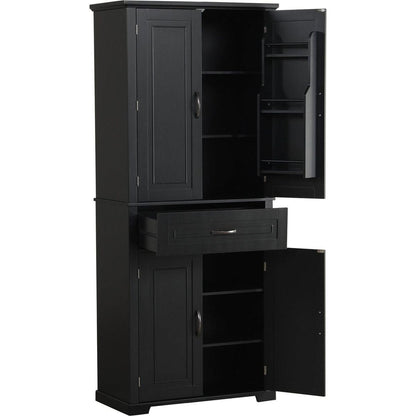 Bathroom Storage Cabinet with Doors and Drawer, Multiple Storage Space, Adjustable Shelf, Black