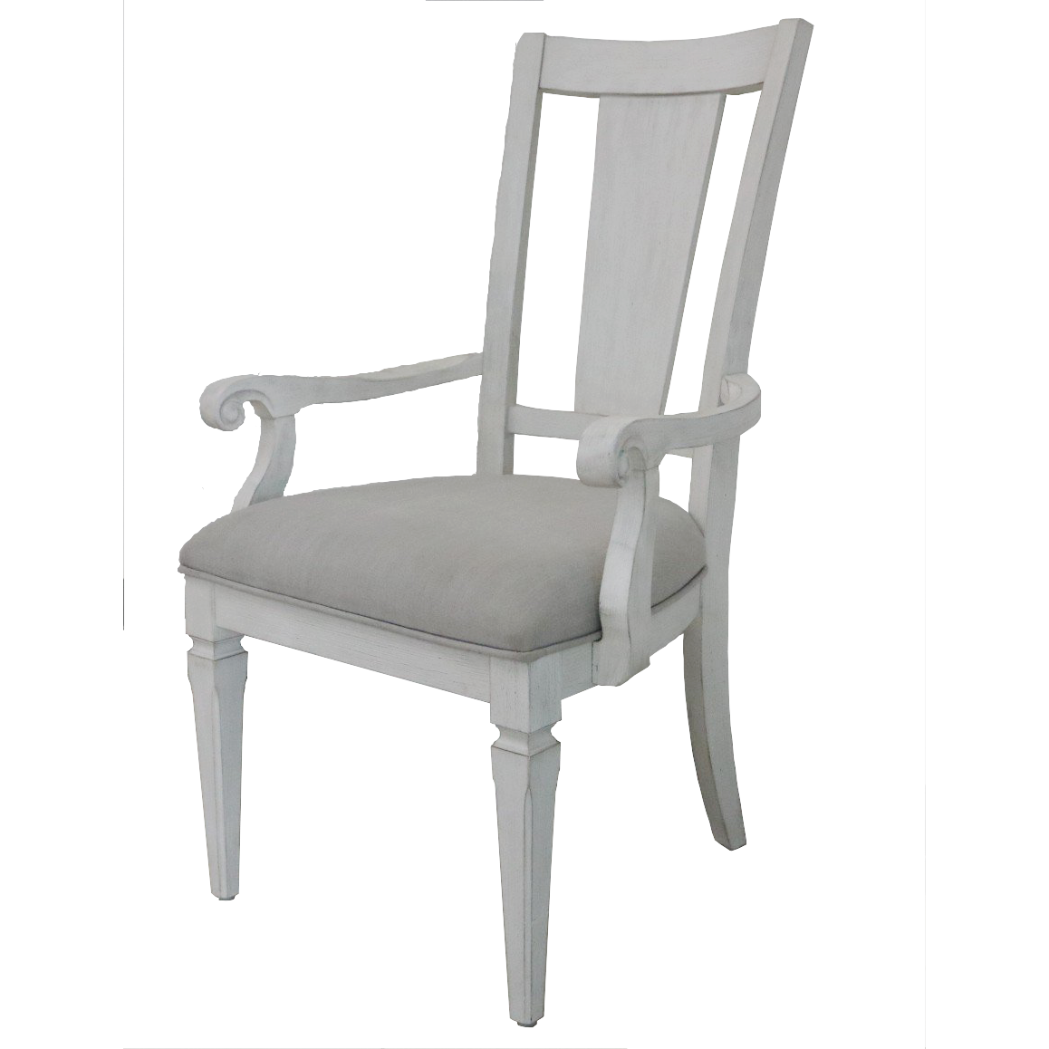 Katia Arm Chair (Set-2), Light Gray Linen & Weathered White Finish