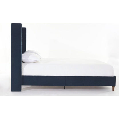 Upholstered King Bed / 54" High Headboard / Traditional Hand Buttoned Tufting / Nailhead Trim Wingback / No Box Spring Needed / Easy Assembly / Blue Velvet