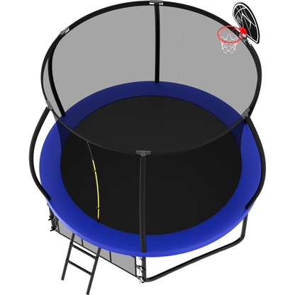 10FT Pumpkin Trampoline, Outdoor Trampoline with Basketball Hoop, Enclosure Net and Ladder