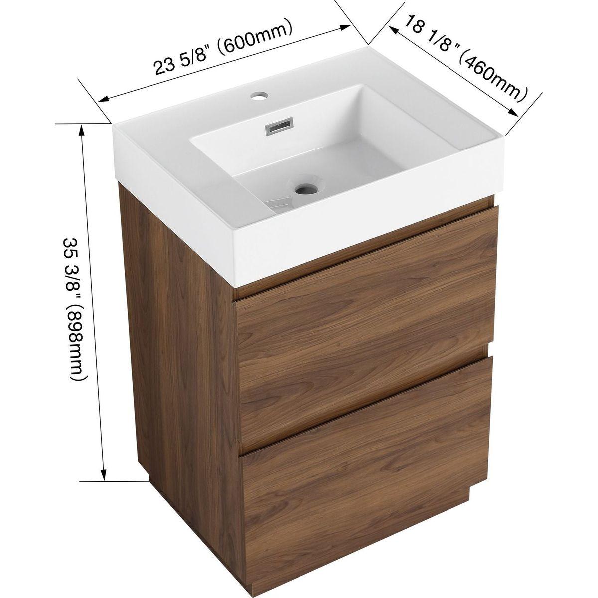 24" Bathroom Vanities with Single Sink Combo, Modern Undermount Bathroom Sink Cabinet with Double drawer, Freestanding Bathroom Sink Cabinet,Engineering wood,Brown