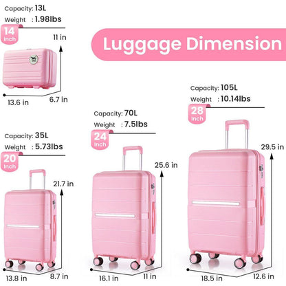 Luggage Sets 4 Piece(14/20/24/28) PP Lightweight & Durable Expandable suitcase