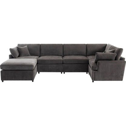 Modern Large U-Shape Sectional Sofa, with Removable Ottomans for Living Room (6-Seater)