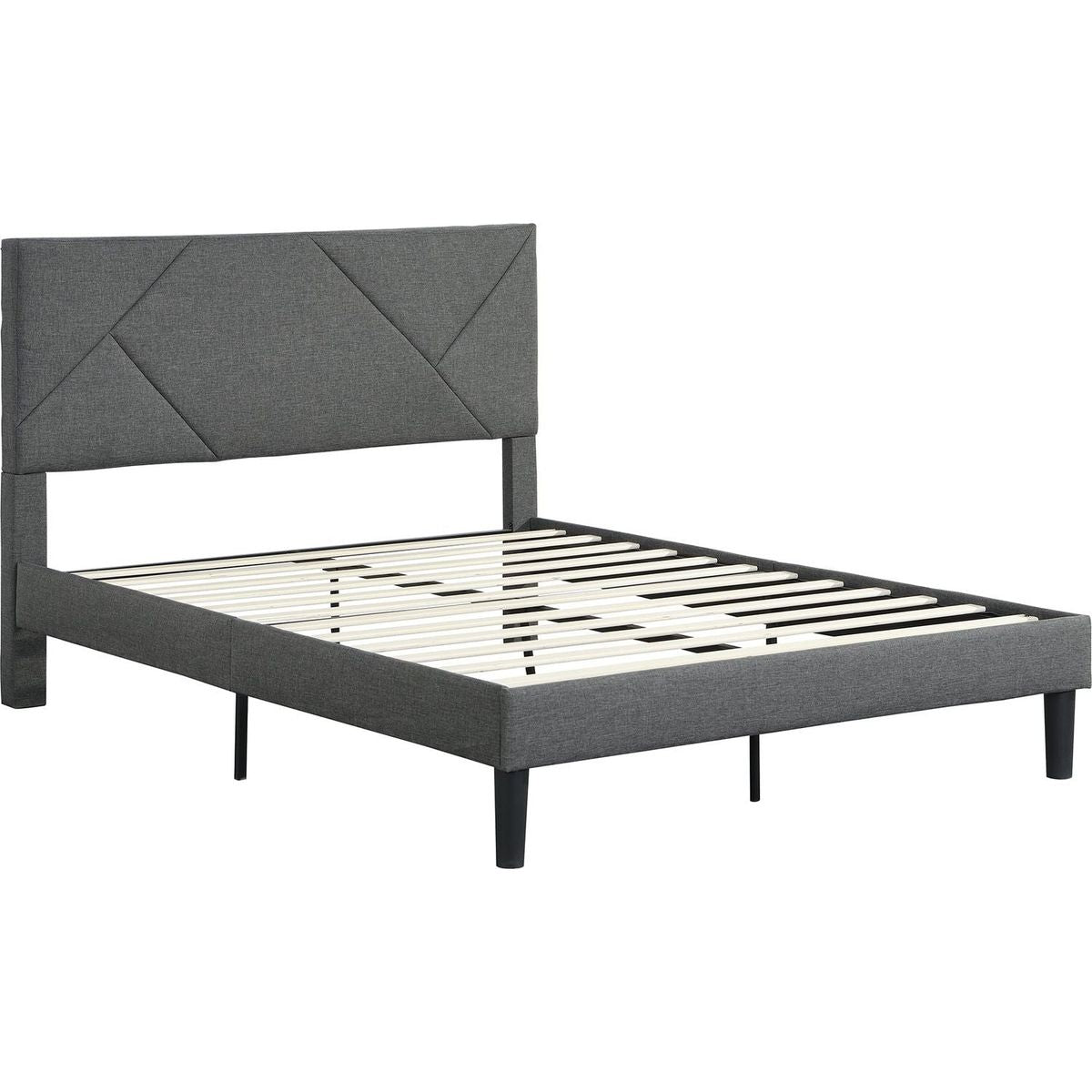 Queen Size Upholstered Platform Bed Frame, Wood Slat Support, Easy Assembly,Grey