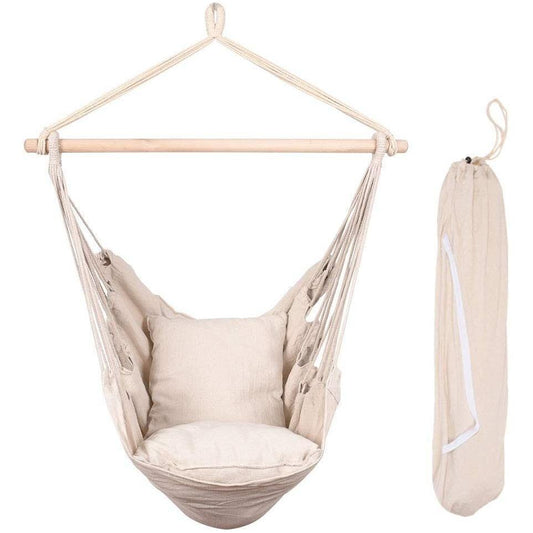 Hammocks Hanging Rope Hammock Chair Swing Seat with Two Seat Cushions and Carrying Bag, Natural