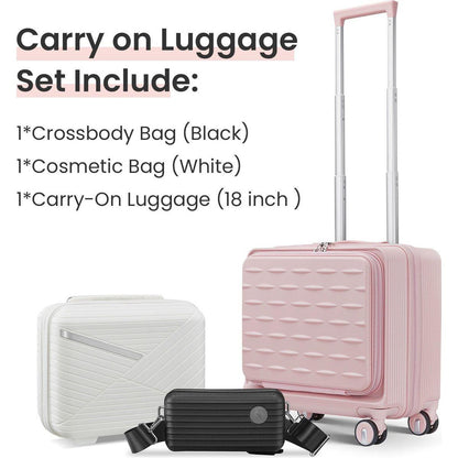 18" Carry On Luggage with Front Open Door &Laptop Interlayer, Hard Shell Suitcase Built-In TSA Luggage Lock, Hardside Lightweight PC Travel Suitcase for Women Men with Spinner Wheels Airline Approved