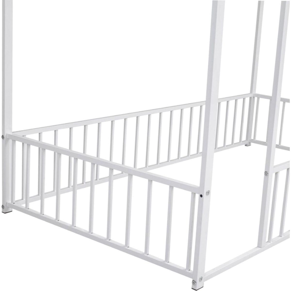 Twin Size Metal Bed House Bed Frame with Fence, for Kids, Teens, Girls, Boys, White