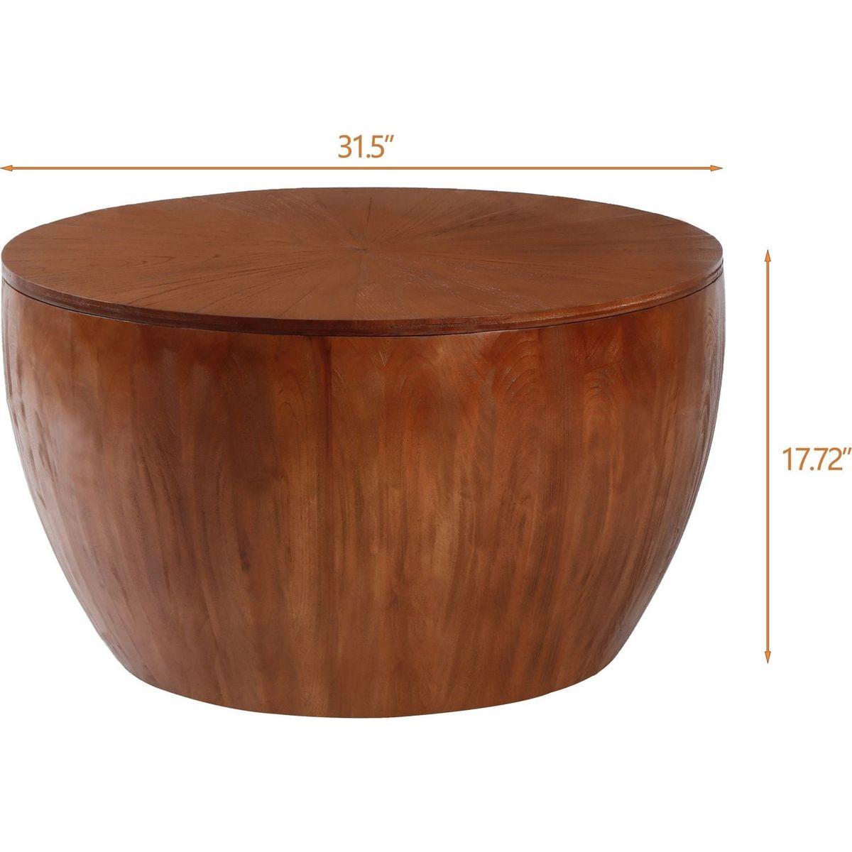 31.50"Vintage Style Bucket Shaped Coffee Table with storage function, for Office, Dining Room and Living Room, Brown