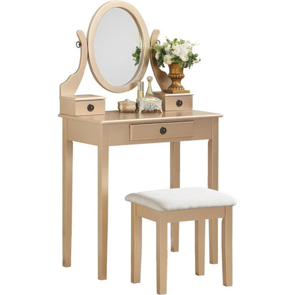 Moniys Wood Moniya Makeup Vanity Table and Stool Set, Gold