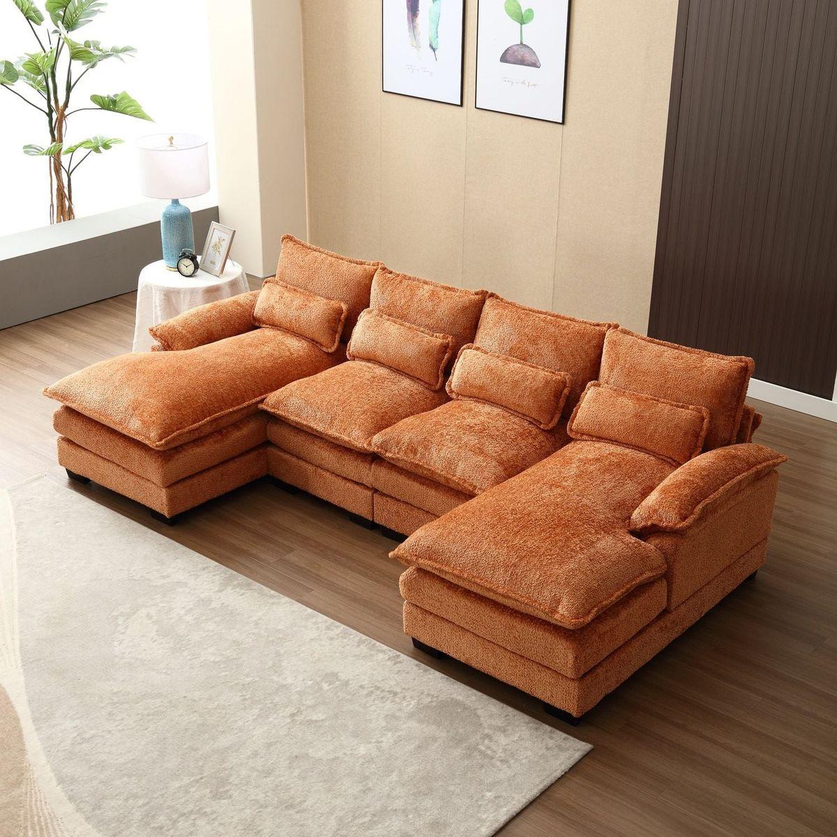Modern Large chenille Fabric U-Shape Sectional Sofa