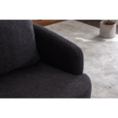 Boucle Fabric Swivel Accent Chair With Soild Wood Round Brown Base Leg,Black