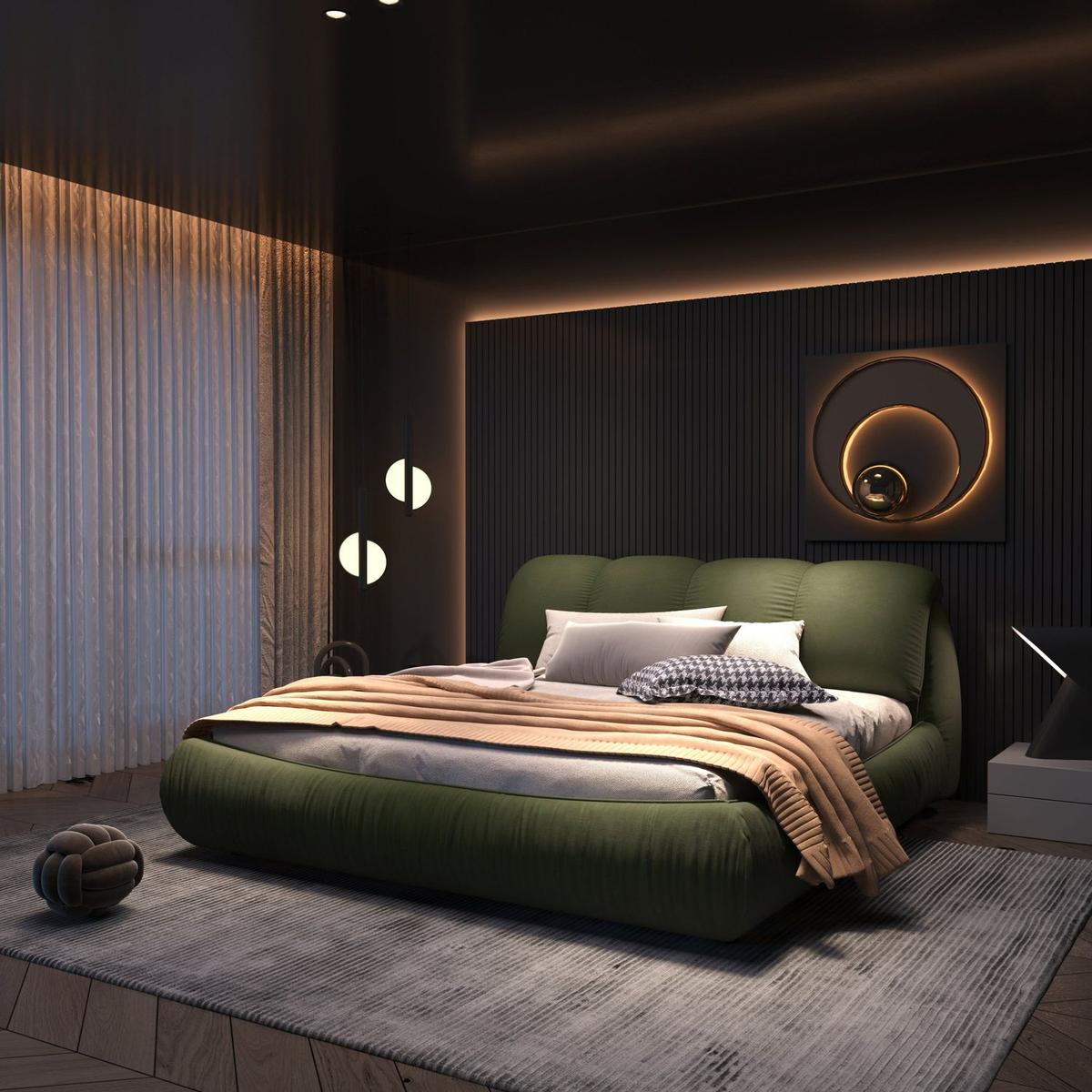 Queen Size Luxury Upholstered Platform Bed with Oversized Padded Backrest and Solid Wood Frame,suitable for Multiple heights of mattresses,Green