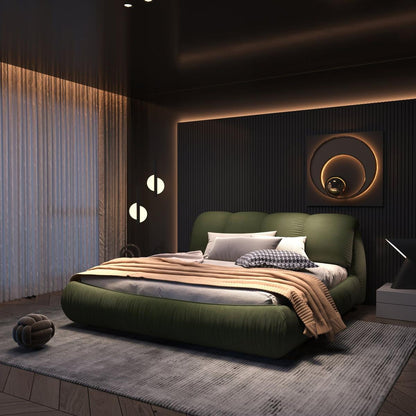 Queen Size Luxury Upholstered Platform Bed with Oversized Padded Backrest and Solid Wood Frame,suitable for Multiple heights of mattresses,Green