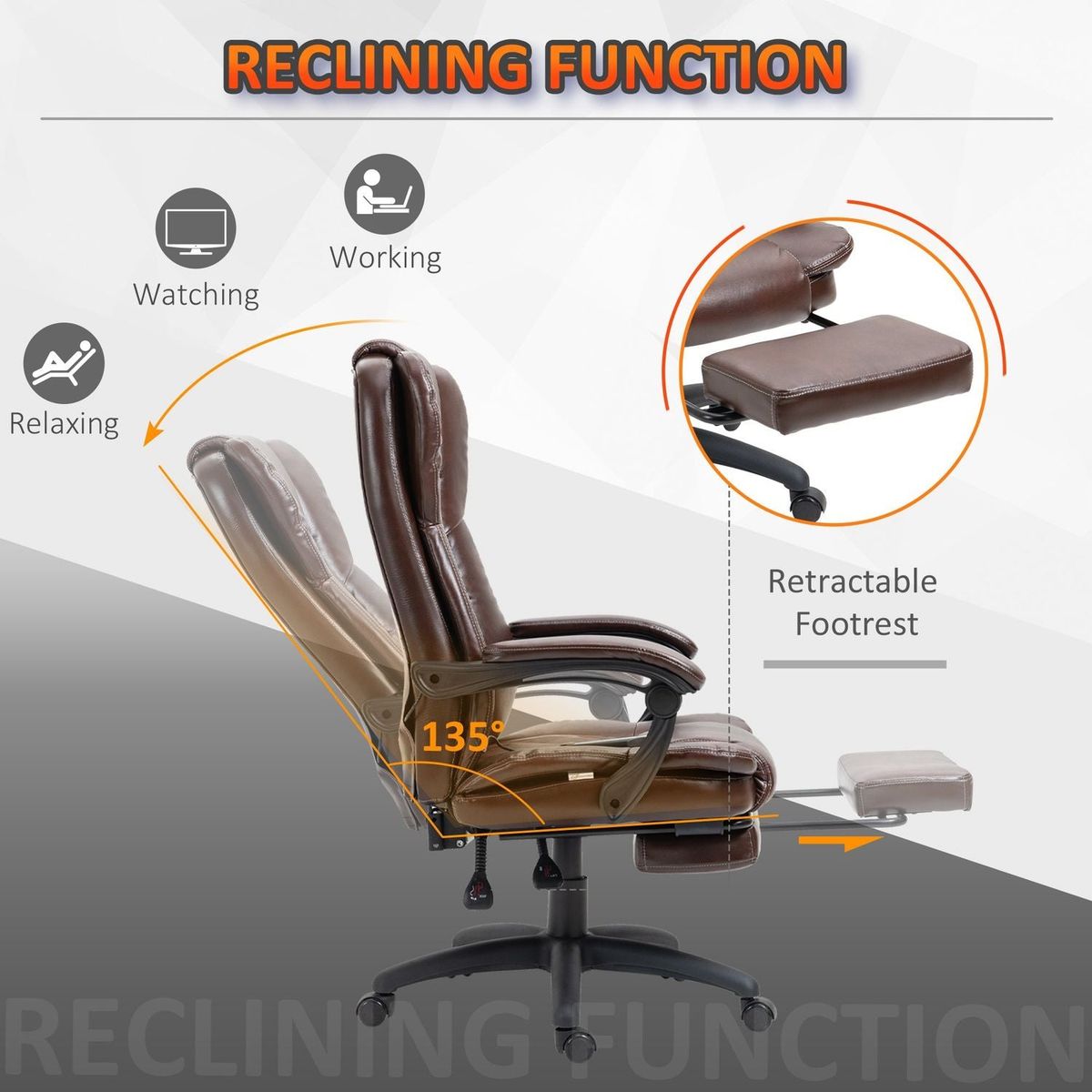 Vinsetto High Back Massage Office Chair with 6-Point Vibration, 5 Modes, Executive Chair, PU Leather Swivel Chair with Reclining Back, and Retractable Footrest, Brown