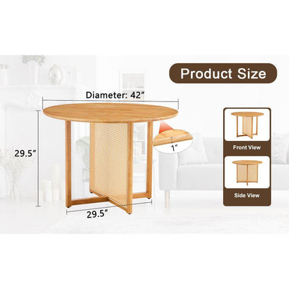 Chinese countryside retro solid wood round table, simple modern imitation rattan table, wooden table, desk. Suitable for dining room, living room, office