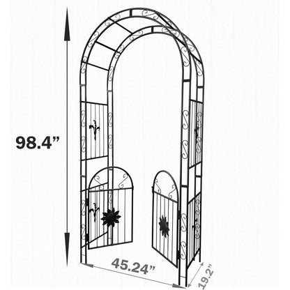 Metal Garden Arch with doors Garden Arbor Trellis Climbing Plants Support Arch Outdoor Arch Wedding Arch Party Events Archway Black