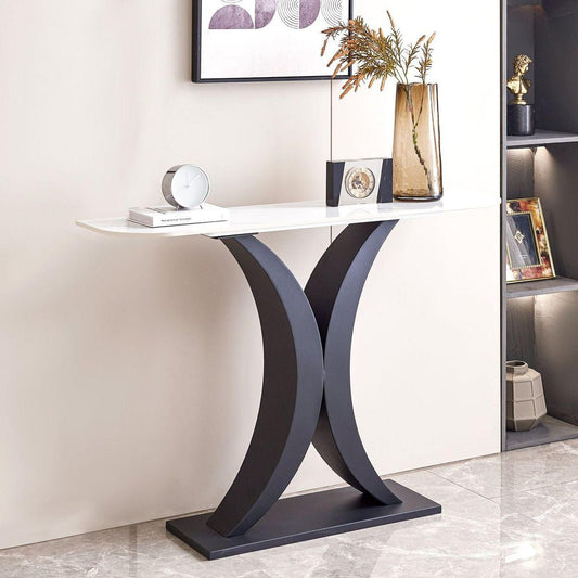 Modern Console Table, Exquisite shape design, Metal Frame with Adjustable foot pads for Entrance, Corridor, Living room & Office.(Black)