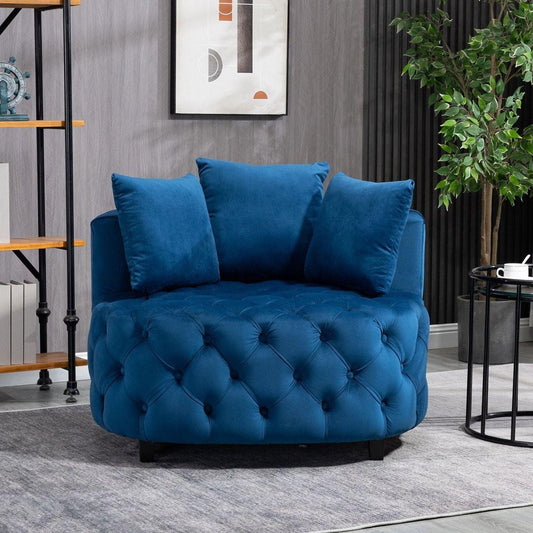 Accent Chair / Classical Barrel Chair for living room / Modern Leisure Sofa Chair (Blue)