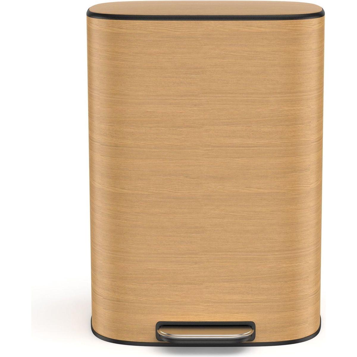 13 Gallon 50L Kitchen Foot Pedal Operated Soft Close Trash Can - Stainless Steel Ellipse Bustbin - Wood