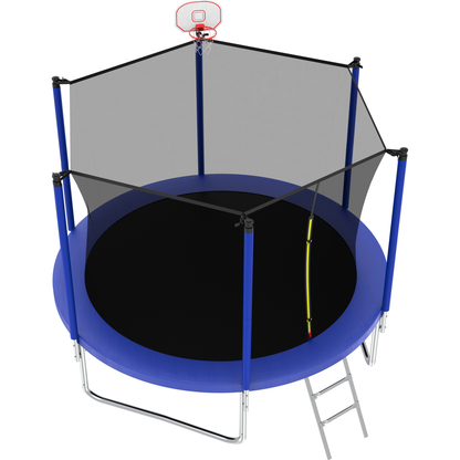 10FT Trampoline for Kids, Basketball Hoop and Ladder, Outdoor Kids Trampoline with Safety Enclosure,Fast Assembly for Backyard Fun,ASTM Approved