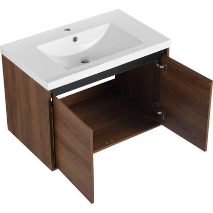 LEVISTAR Brown 30 Inch Bathroom Vanity with resin Countertop Sink, 2 Doors Bathroom Cabinet Set