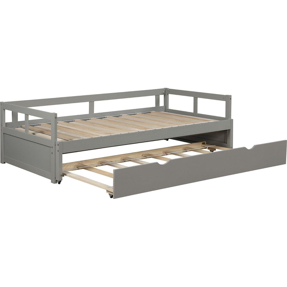 Extending Daybed with Trundle, Wooden Daybed with Trundle, Gray