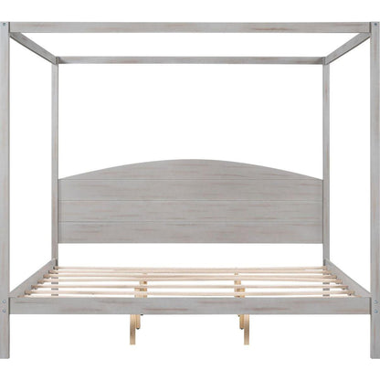 King Size Canopy Platform Bed with Headboard and Support Legs, Grey Wash