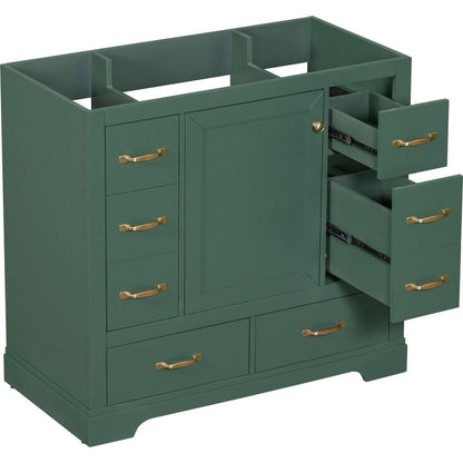 36" Bathroom Vanity without Sink, Cabinet Base Only, Six Drawers, Multi-Functional Drawer Divider, Adjustable Shelf, Green