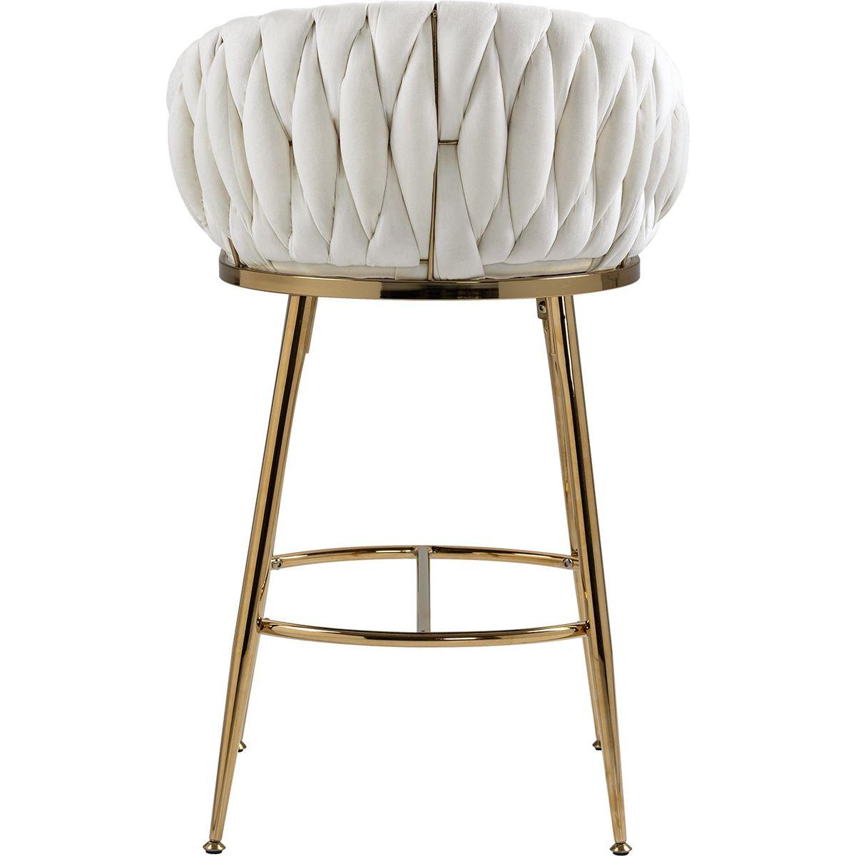 26" Counter height bar stools velvet kitchen island counter bar stool with hand- wave back,golden chromed base and footrest (BEIGE)