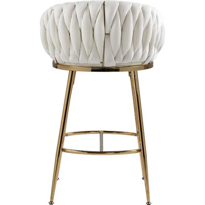 26" Counter height bar stools velvet kitchen island counter bar stool with hand- wave back,golden chromed base and footrest (BEIGE)