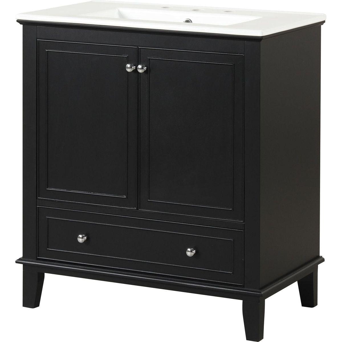 30" Bathroom Vanity with Sink Combo, Multi-functional Bathroom Cabinet with Doors and Drawer, Solid Wood and MDF Board, Black