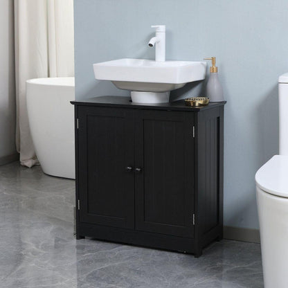 Under Sink Bathroom Cabinet with 2 Doors and Shelf, Pedestal Sink Bathroom Vanity Cabinet, Black