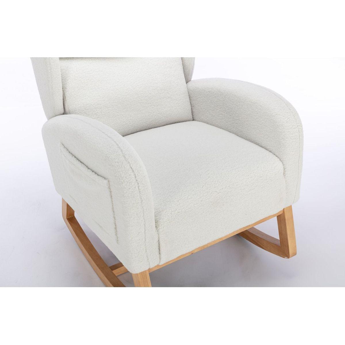 Teddy Fabric Rocking Chair With Packet Wood Legs,Ivory