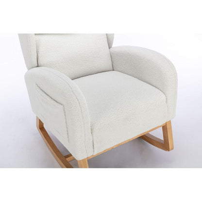 Teddy Fabric Rocking Chair With Packet Wood Legs,Ivory