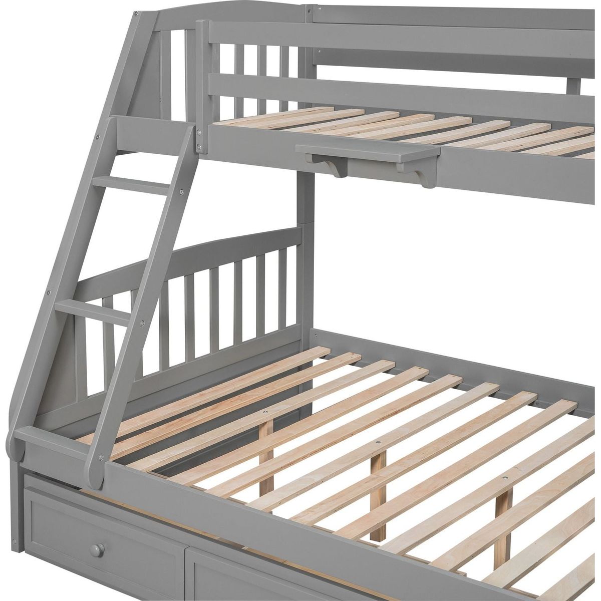 Twin-Over-Full Bunk Bed with Drawers氓Ladder and Storage Staircase, Gray