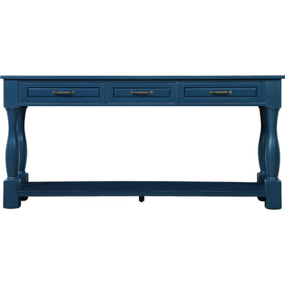 63inch Long Wood Console Table with 3 Drawers and 1 Bottom Shelf for Entryway Hallway Easy Assembly Extra-thick Sofa Table(Navy Blue)