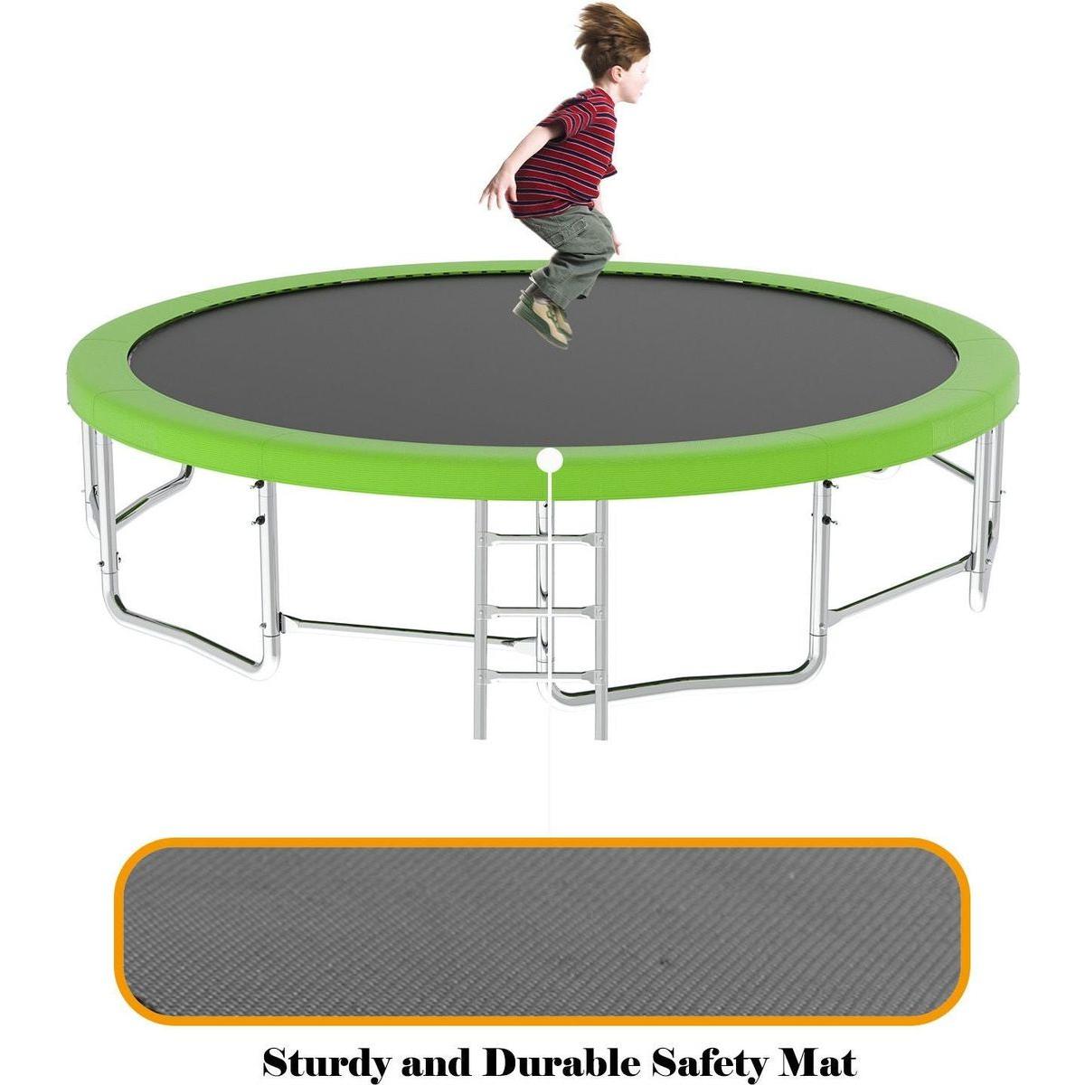 16FT Trampoline with Balance Bar & Basketball Hoop&Ball, ASTM Approved Reinforced Type Outdoor Trampoline with Enclosure Net