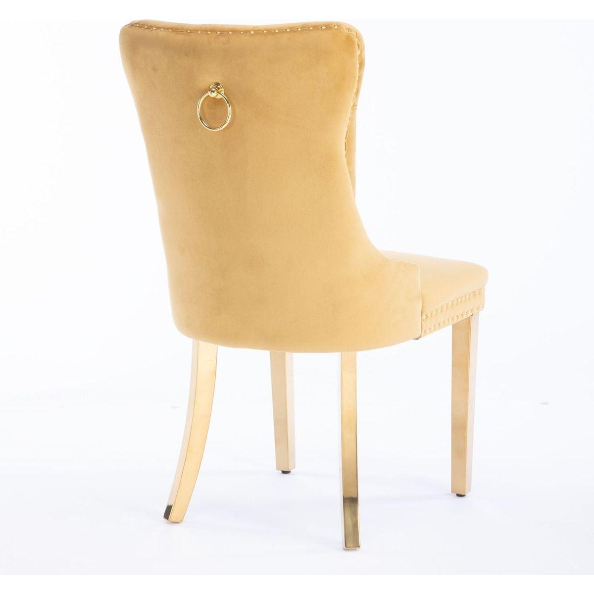 Nikki Collection Modern, High-end Tufted Solid Wood Contemporary Velvet Upholstered Dining Chair with Golden Stainless Steel Plating Legs,Nailhead Trim,Set of 2,Gold