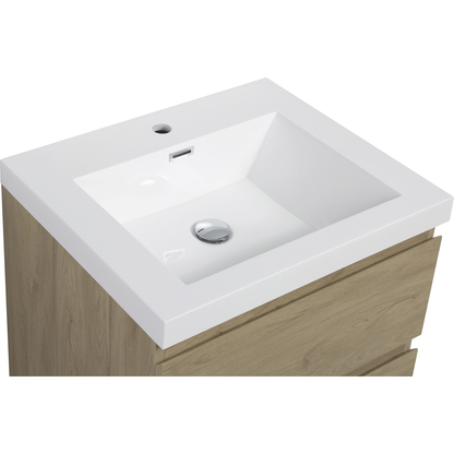 24" Floating Bathroom Vanity with Sink, Modern Wall-Mounted Bathroom Storage Vanity Cabinet with Resin Top Basin and Soft Close Drawers, Natural Oak