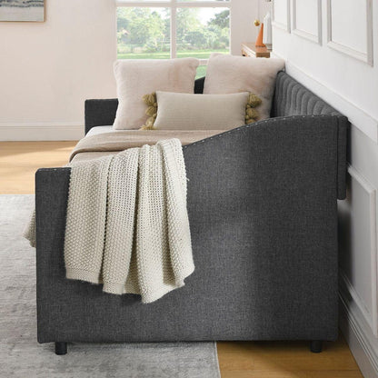 Twin Size Daybed with Drawers Upholstered Tufted Sofa Bed, with Button on Back and Copper Nail on Waved Shape Arms(81.5"x4"x30.5")