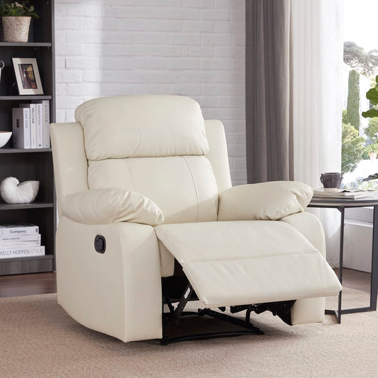 Recliner Chair Leather Manual Single Sofa, Living Room Chair Home Theater Lounge Seat, 36×39×40 inch, Beige